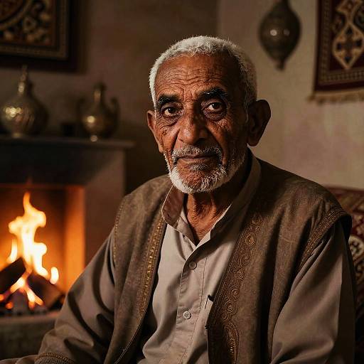 Elder Storyteller by Cozy Fire