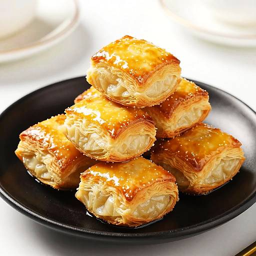 Glossy Golden-Brown Pastries on Black Plate