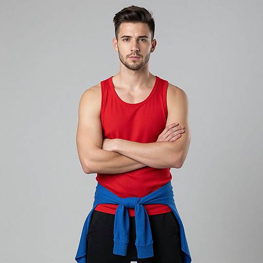 Confident Man in Red Tank Top