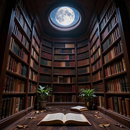 Moonlit Ancient Library Mystical Scene