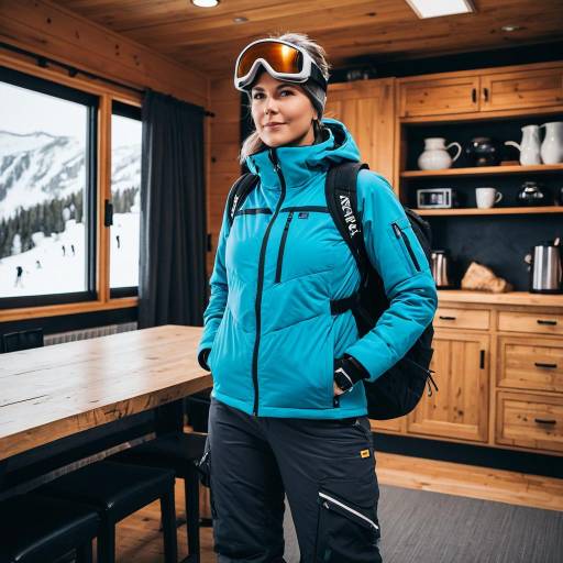 Woman in Snowboard Outfit at Mountain Lodge