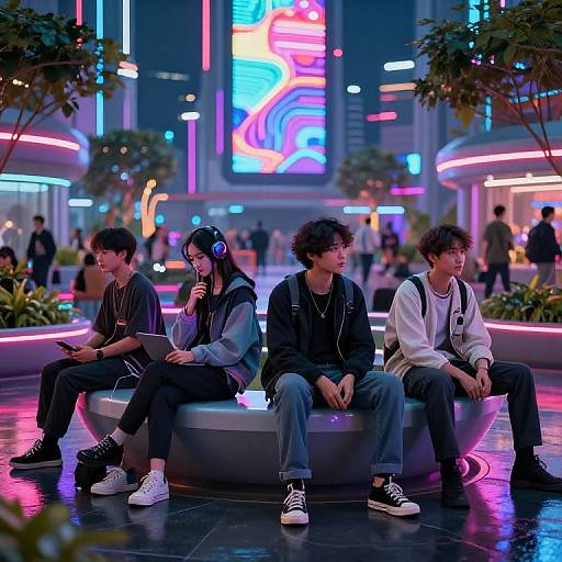 Futuristic Urban Park with Cyberpunk Vibes