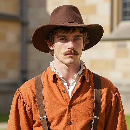Young Man in Tudor Costume with Wide-Brimmed Hat