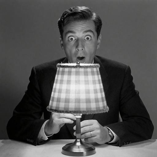 Surprised Man with Checkered Lampshade