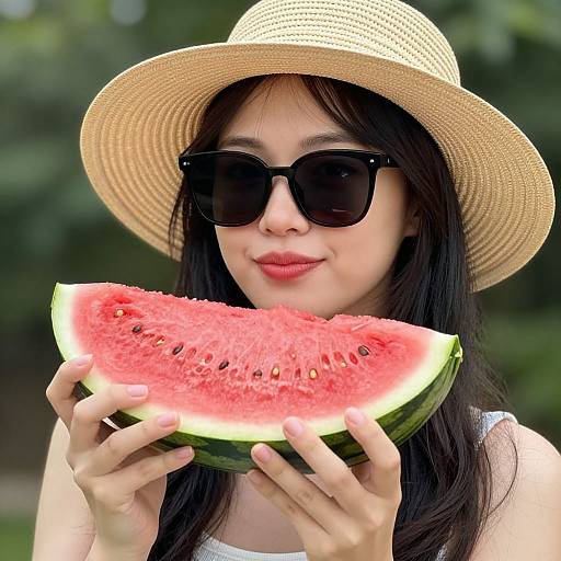 Summer Woman with Watermelon Slice