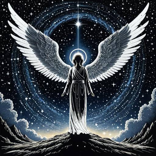 Radiant Angel and Shadow Figure in Starry Galaxy Radiant Angel and Shadow Figure in Starry Galaxy