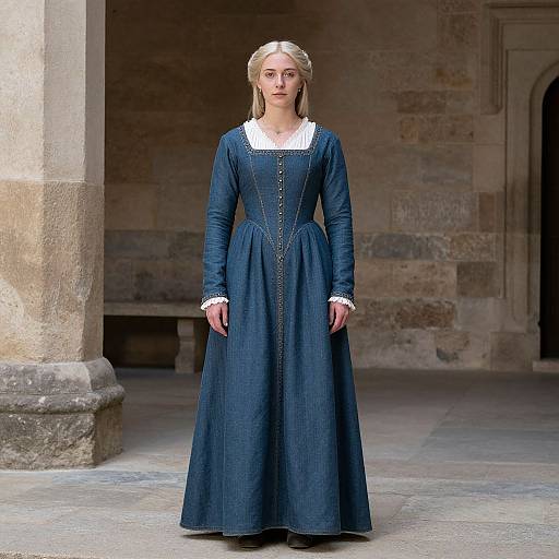 Medieval Woman in Blue Dress