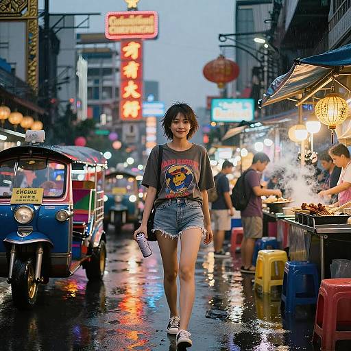 Vibrant Thai Street Artist in Neon Market