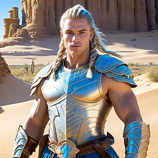 Muscular Norse Warrior in Desert Armor