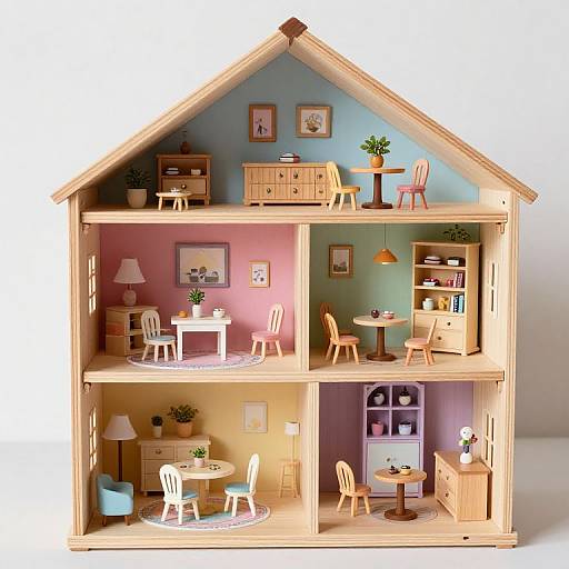 Detailed Three-Level Wooden Dollhouse
