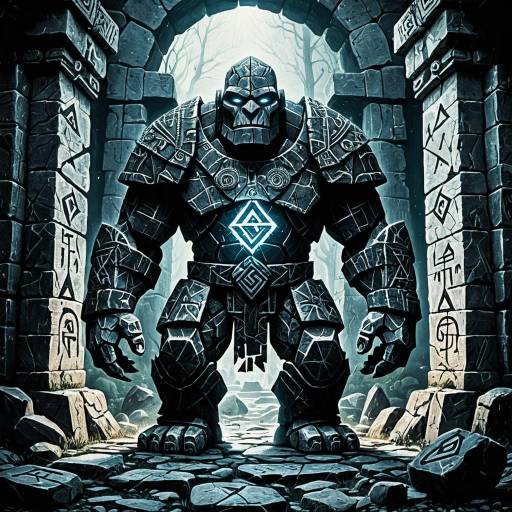 Mystical Ancient Golem with Elemental Ruins