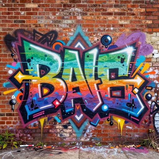 Vibrant graffiti on a brick wall with bold, colorful letters 