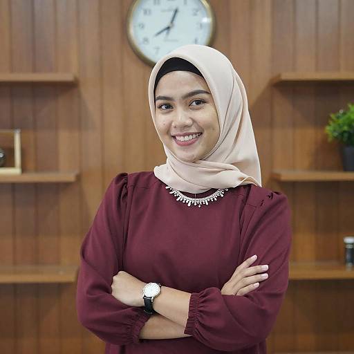 Smiling Asian Woman in Beige Hijab