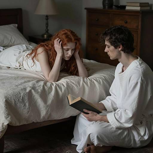 Contemplation in a Dimly Lit Bedroom