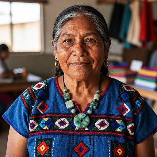 Serene Maya Woman in Handwoven Huipil