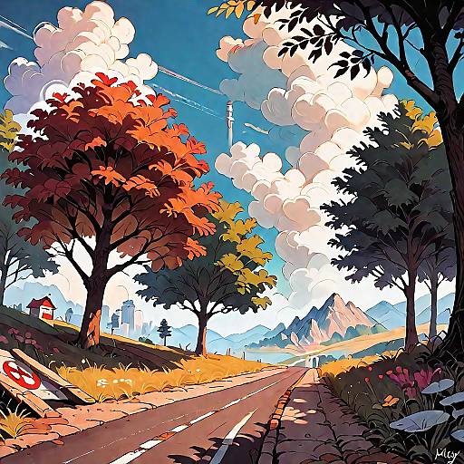 Blonde Girl in Cartoon Nature Scene