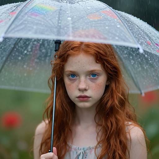 Melancholic Girl Behind Rainy Glass
