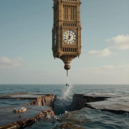 Surreal Inverted Clock Tower