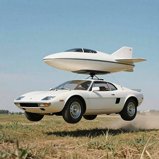 Vintage Car with Futuristic Flying Saucer