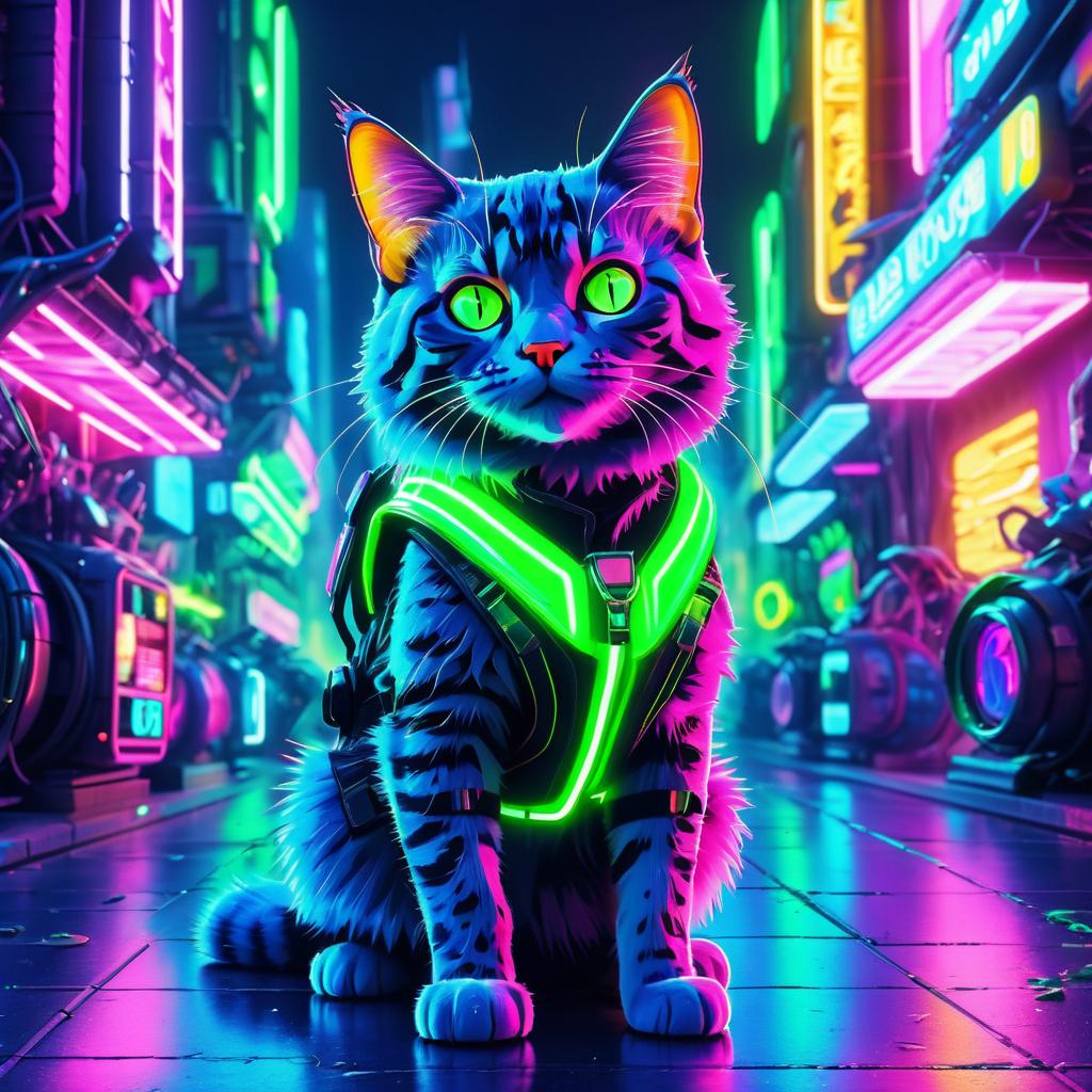 Cyberpunk Cat in Vibrant Cityscape