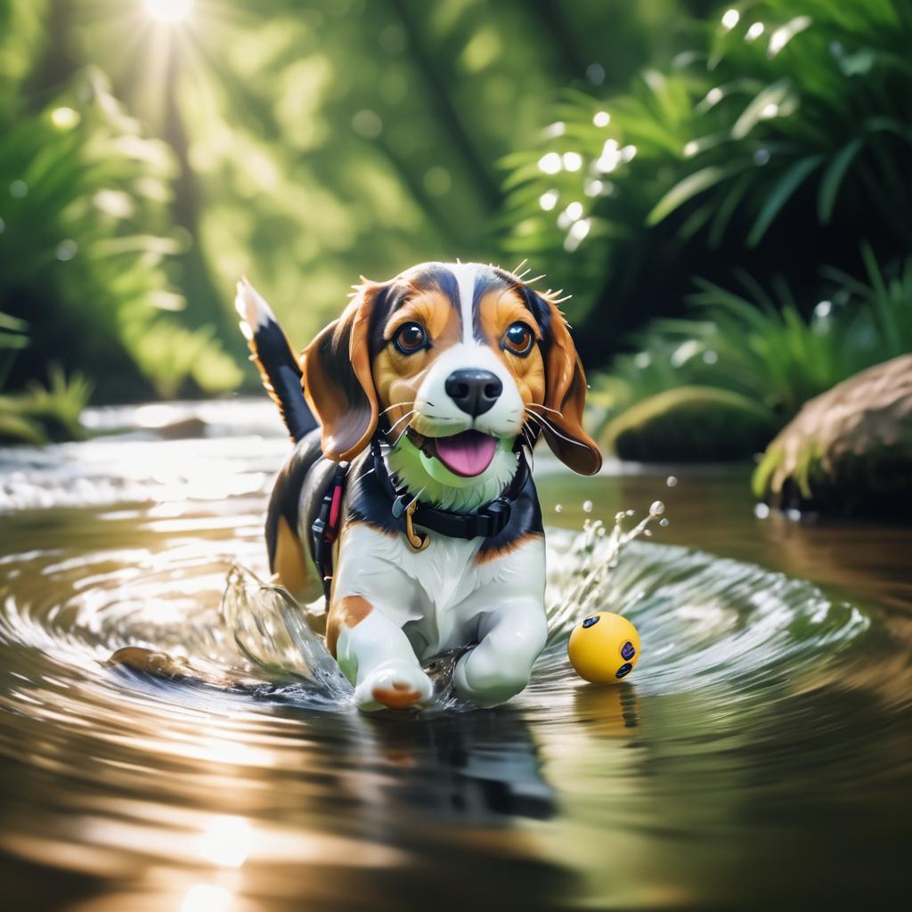 Hyper-Realistic Beagle Swimming in River