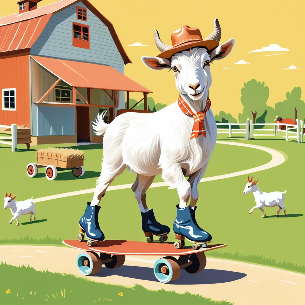 Whimsical Goat on Roller Skates