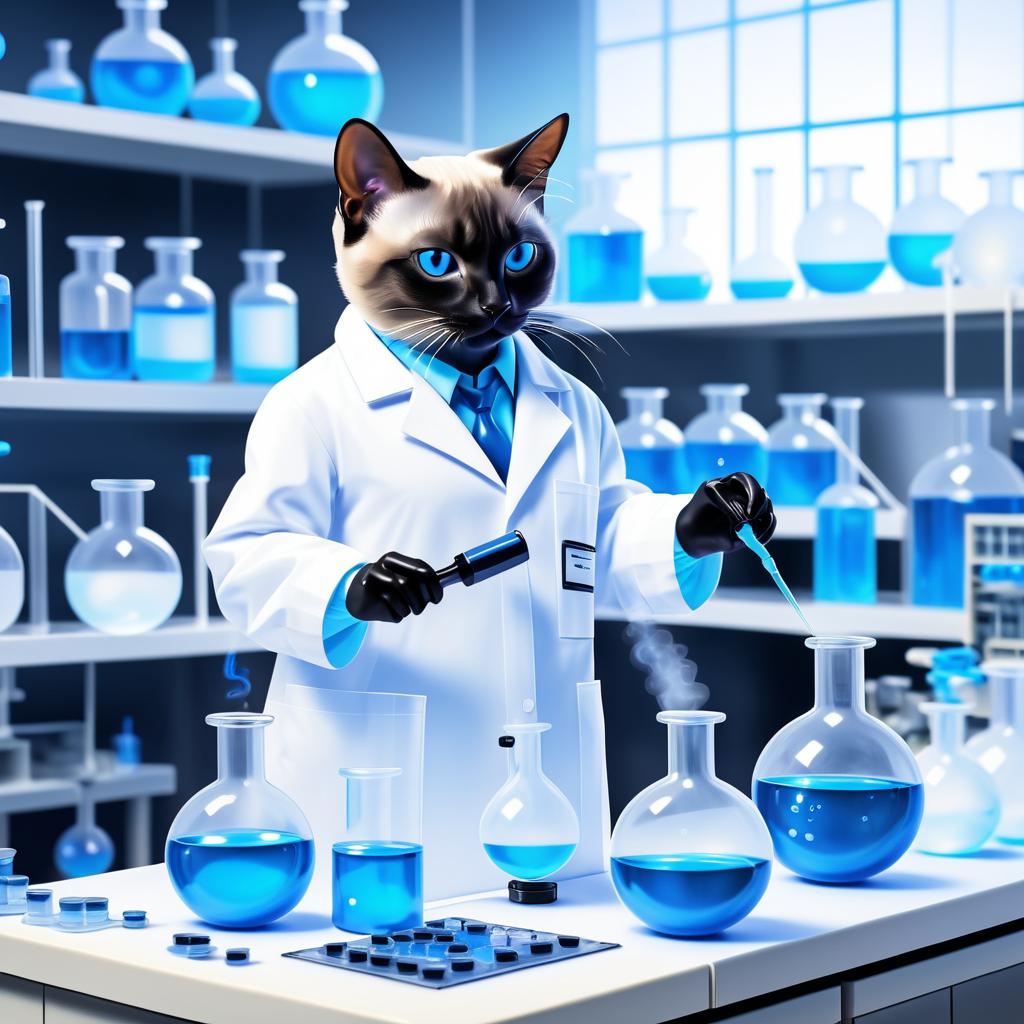 Siamese Cat Chemist in a Lab Coat