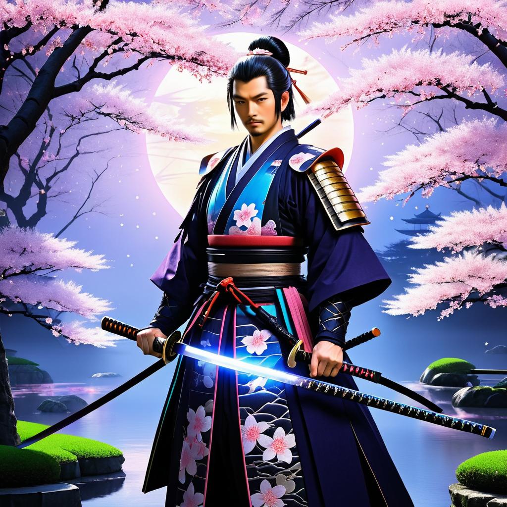 Samurai Warrior in Enchanted Garden