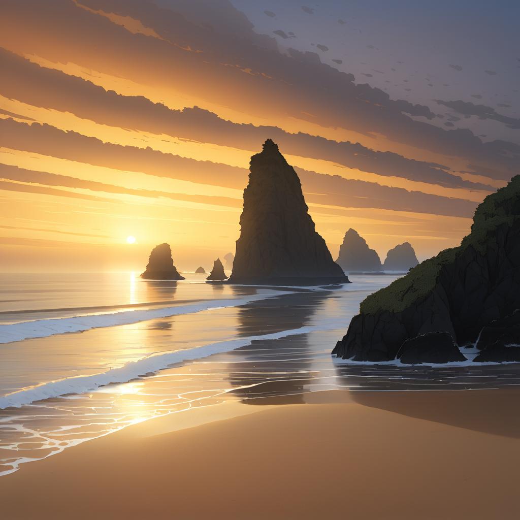 Misty Sea Stacks at Golden Sunset