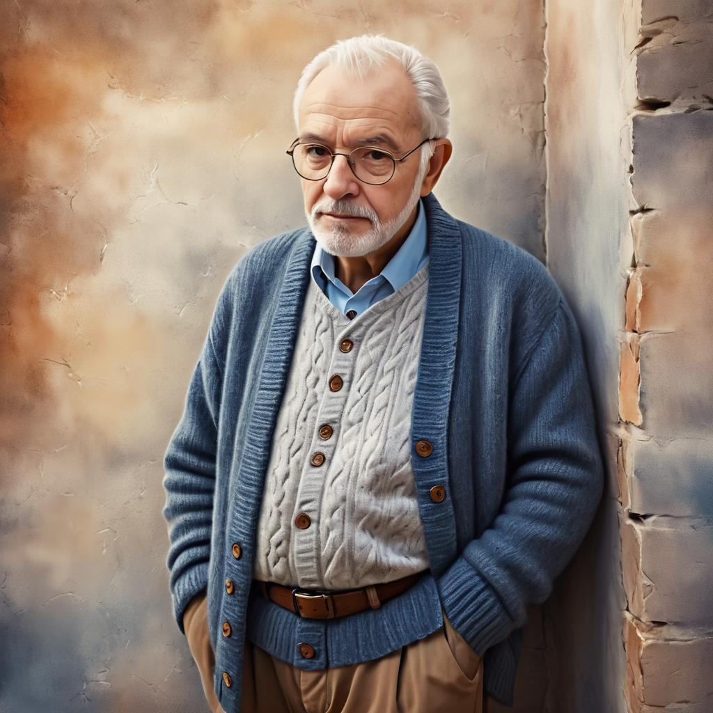 Thoughtful Elderly Man Portrait in Cardigan