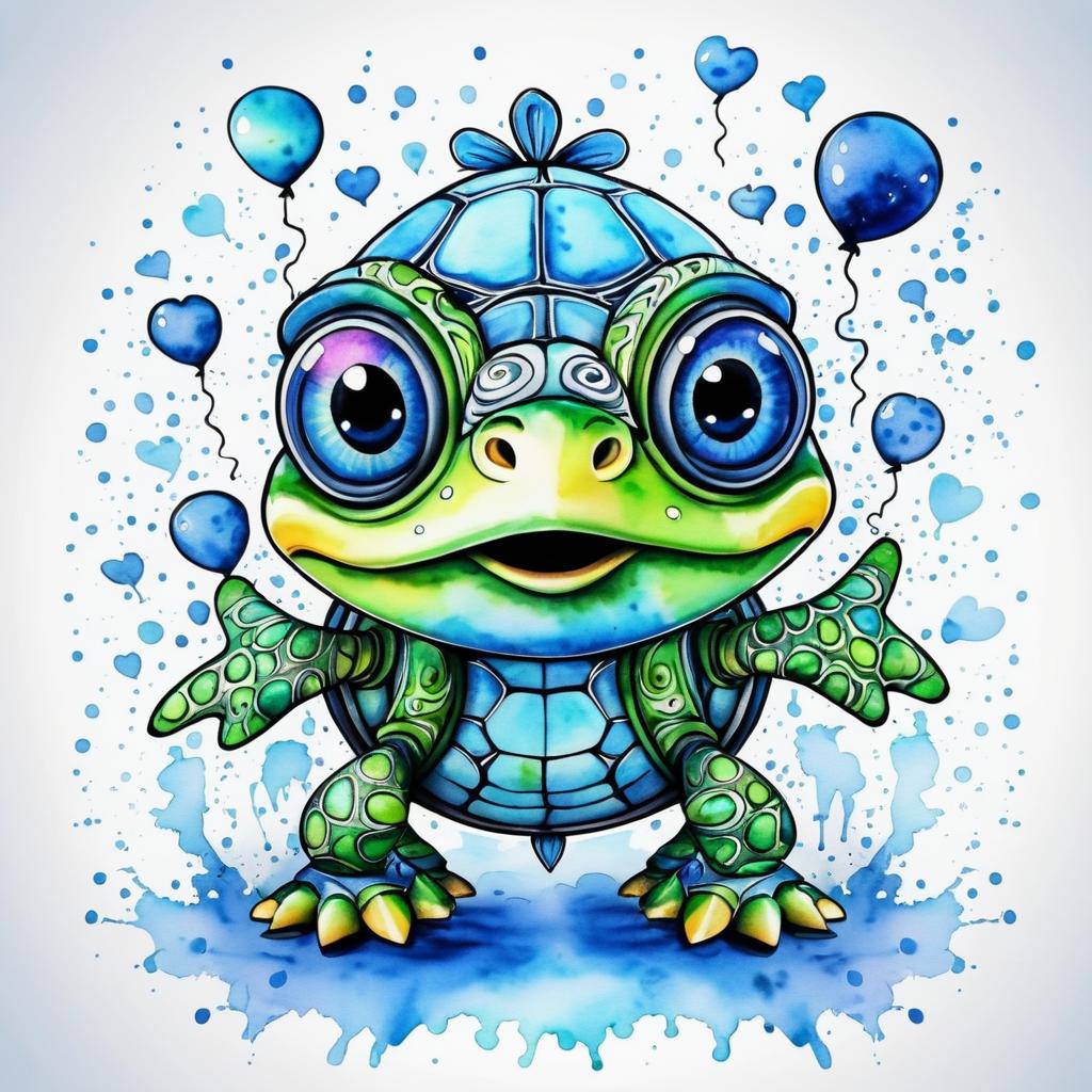 Whimsical Cartoon Turtle Spreading Love