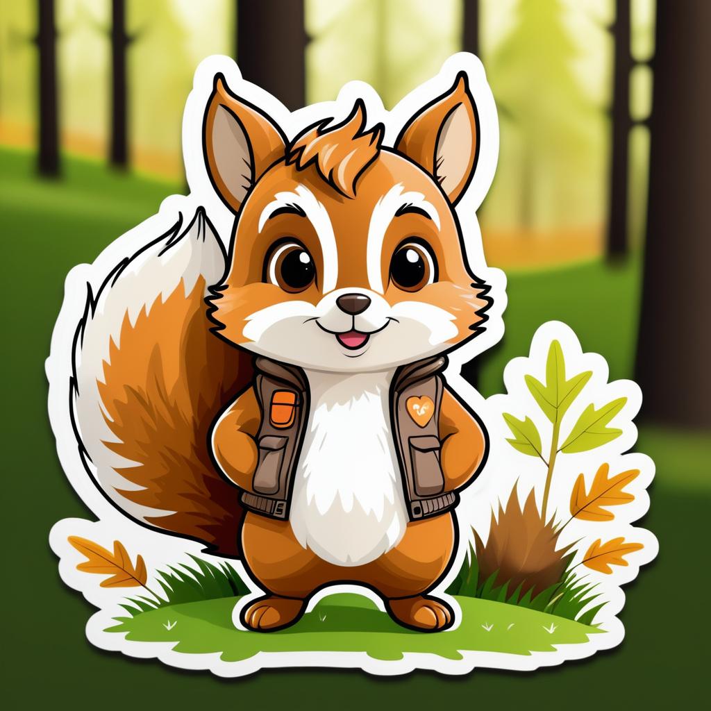 Whimsical Cartoon Squirrel Sticker Design