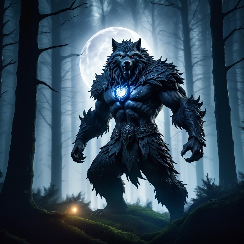 Cinematic Werewolf in Mystical Forest