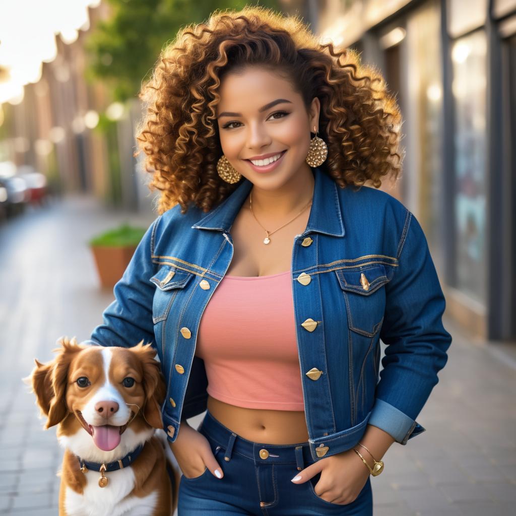 Curvy Girl with Beagle in Denim