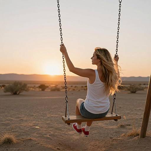 Blonde Woman Swinging at Sunset