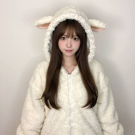 Realistic Woman in Sheep Jumpsuit