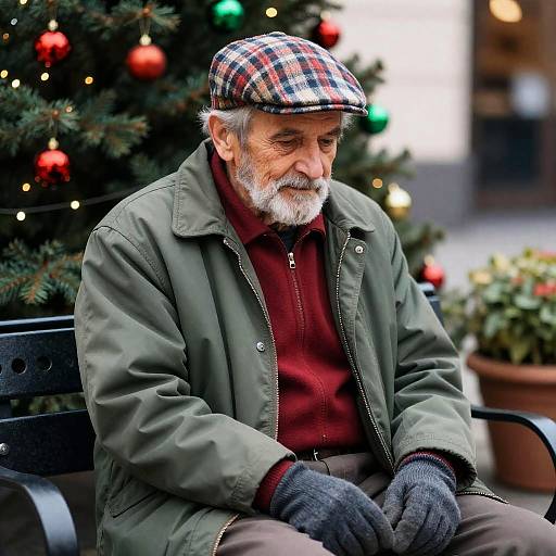 Festive Elder on a Park Bench
