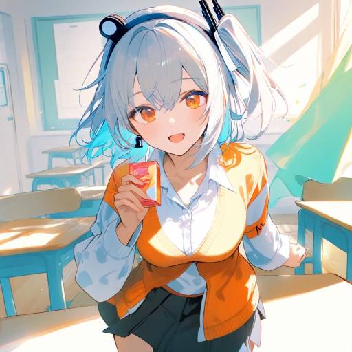 Joyful School Scene with Silver-Haired Girl