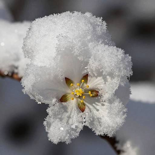 Macro Shot of Snow-Covered Flowers