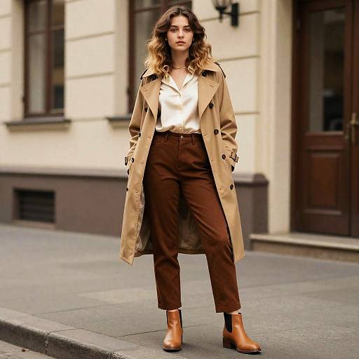 Teen Girl in Vintage Trench Outfit