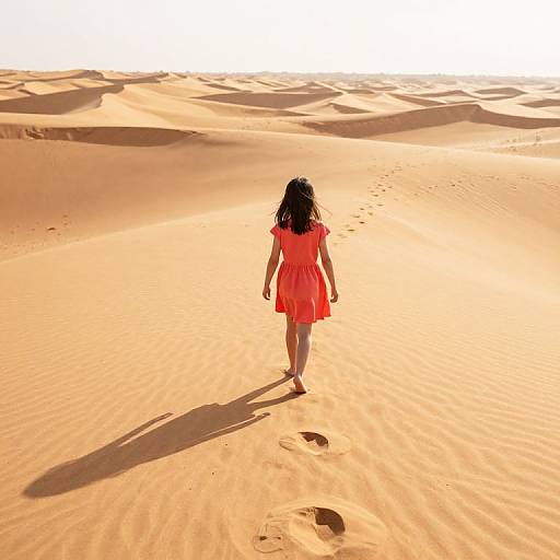 Girl in Coral Dress on Sand Dunes