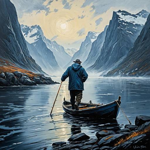 Impressionistic Fisherman in Nordic Fjord