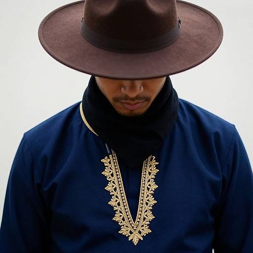 Elegant Dark Blue Outfit with Embroidery