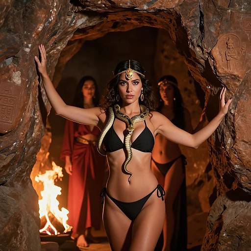 Women in Mystical Cave with Firelight