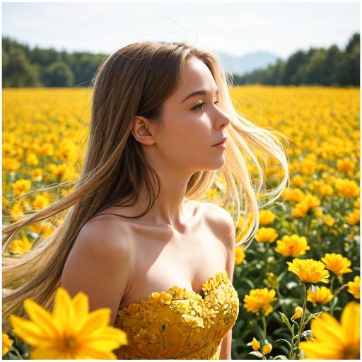 Elegant Girl in Yellow Floral Dress