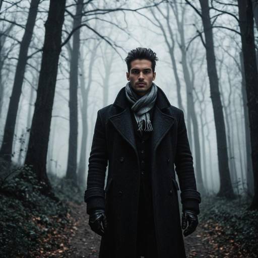 Gothic Man in Haunted Foggy Forest