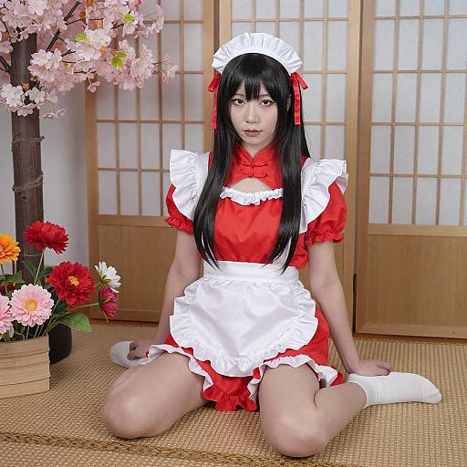 Asian Woman in Cherry Blossom Setting