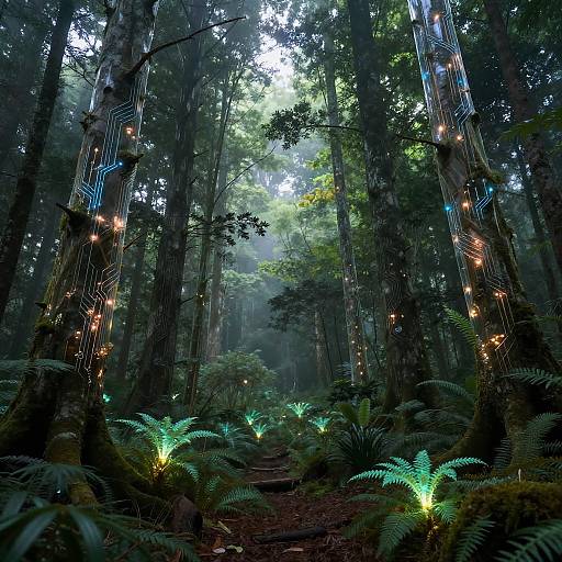 Bioluminescent Circuit Forest Landscape