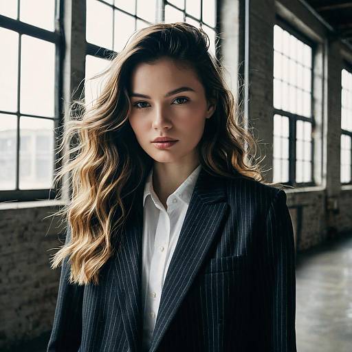 Young Woman with Layered Waves Hairstyle in Blazer