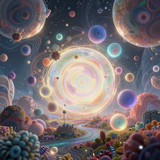Surreal Dreamscape with Floating Orbs